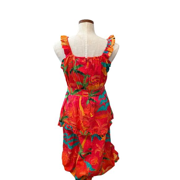 Farm Rio Ipanema Midi Ruffle Dress Red Tropical Print S - Picture 6 of 12